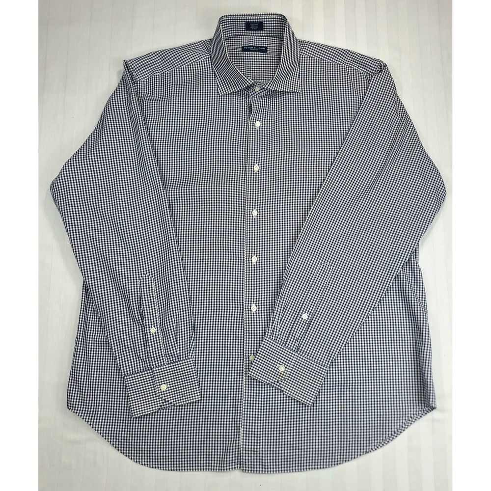 Peter Millar Collection Mens XL Navy Blue Gingham‎ Cotton Button Down Shirt